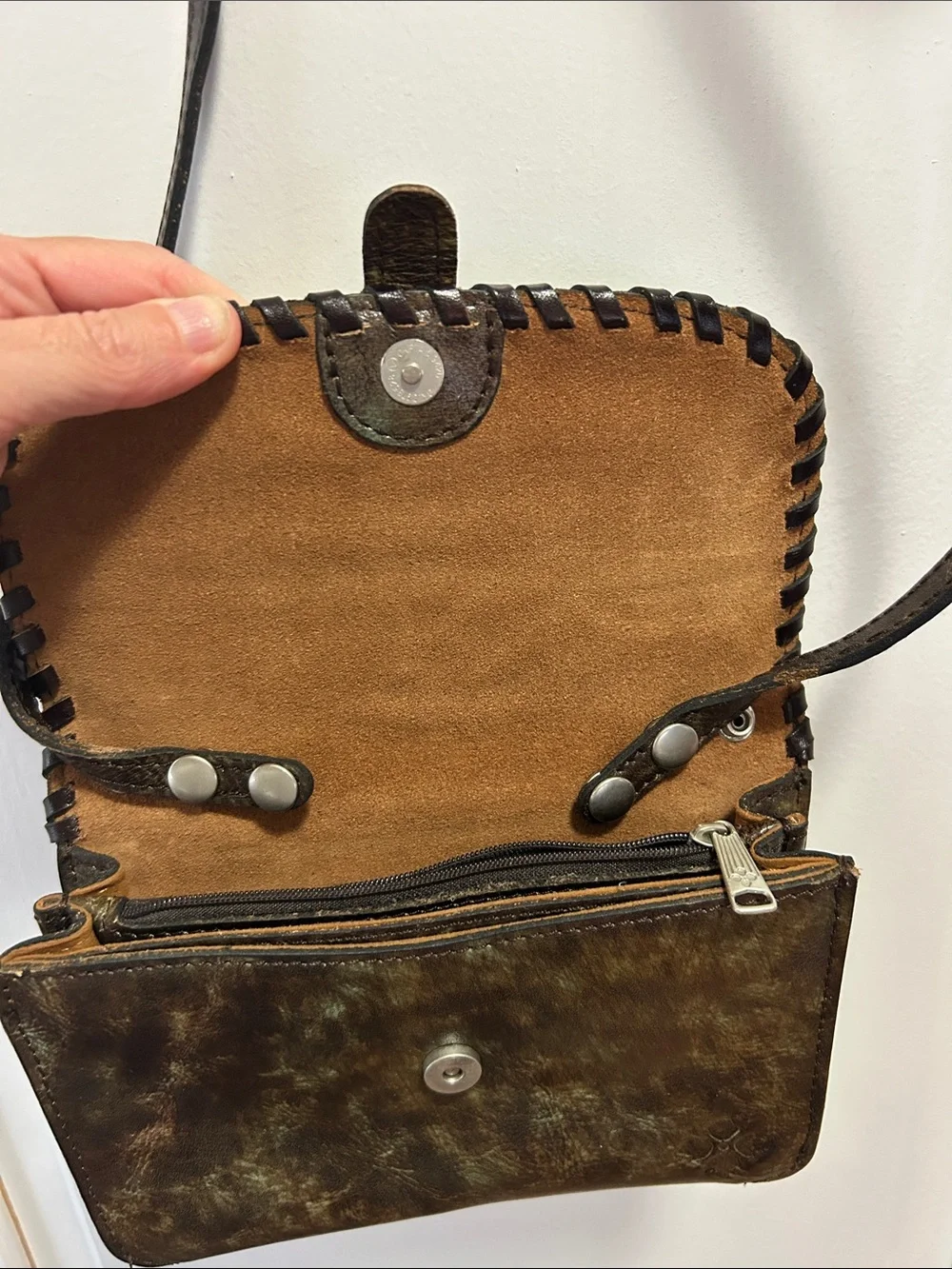 Patricia Nash Hand-Tooled Floral Leather Crossbody Bag in Turquoise and Brown